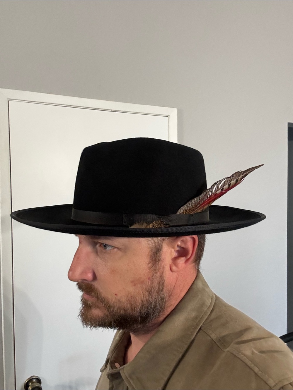 Zertrue 100% Wool Black Wide Brim Fedora Hat with Feather Band Size Large - Picture 3 of 10